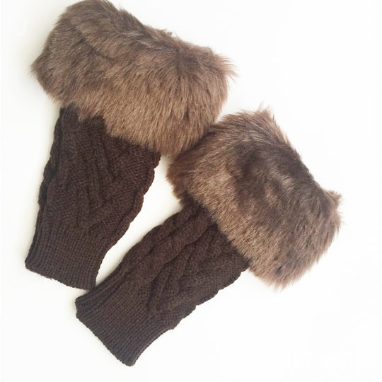 Damen Handschuhe mit luxuriösem Kunstfell und klassischem Strickmuster Fudus