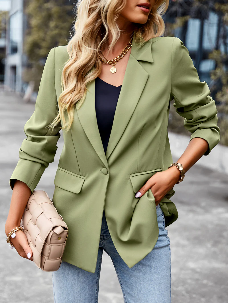 Damen Blazer mit einem Knopf, langen Ärmeln, tailliertem Schnitt, Casual Chic