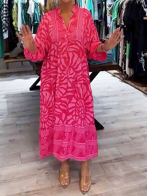 Fudus | Weit Geschnittenes Bedrucktes V-ausschnitt Kleid Für Frauen