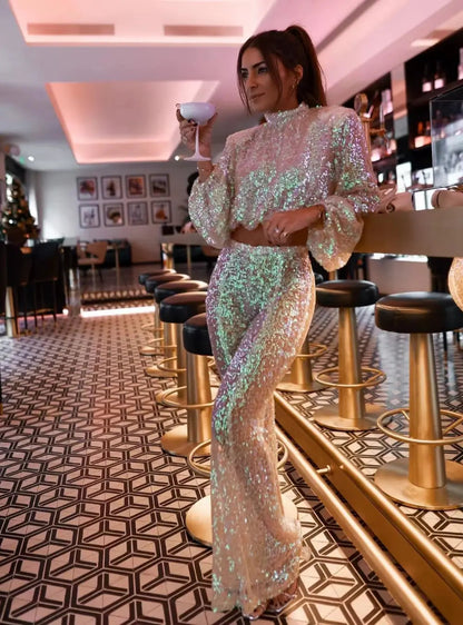 Fudus | Eleganter Pailletten Zweiteiliger Overall Satz