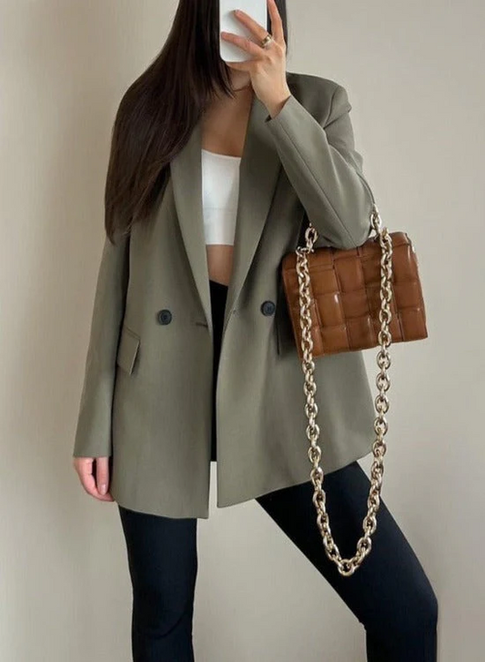 Damen Oversized Blazer Mit Langen Ärmeln Und Reverskragen