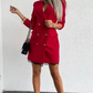 Blazer Kleid Damen Mit Spitzen Saum und Doppelknöpfen