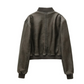 Damen Lederjacke Bombermodell mit gerippten Bündchen und Reißverschlusstaschen