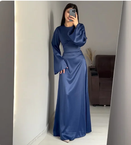 Damen Satinkleid Lang Sexy Spitze