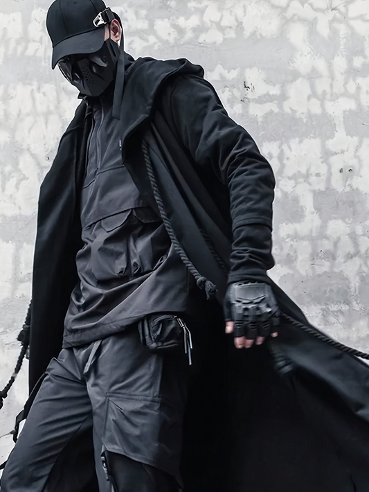 Fudus | Herren Stilvoller Kapuzen Cape Strickjacke Weste Mit Einzigartigem Schnurdetail