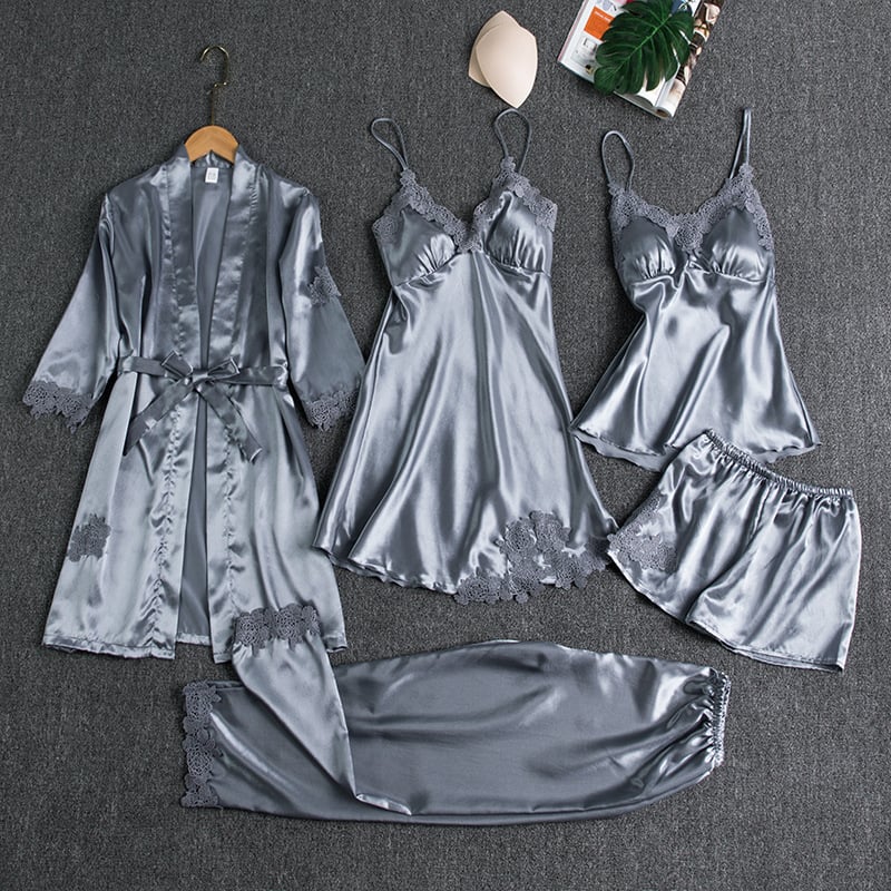 Damen Luxuriöses Satin Nachtkleid Set