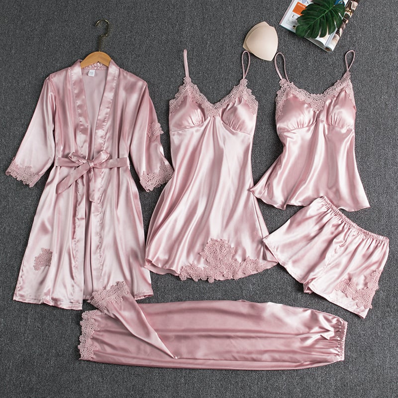 Damen Luxuriöses Satin Nachtkleid Set