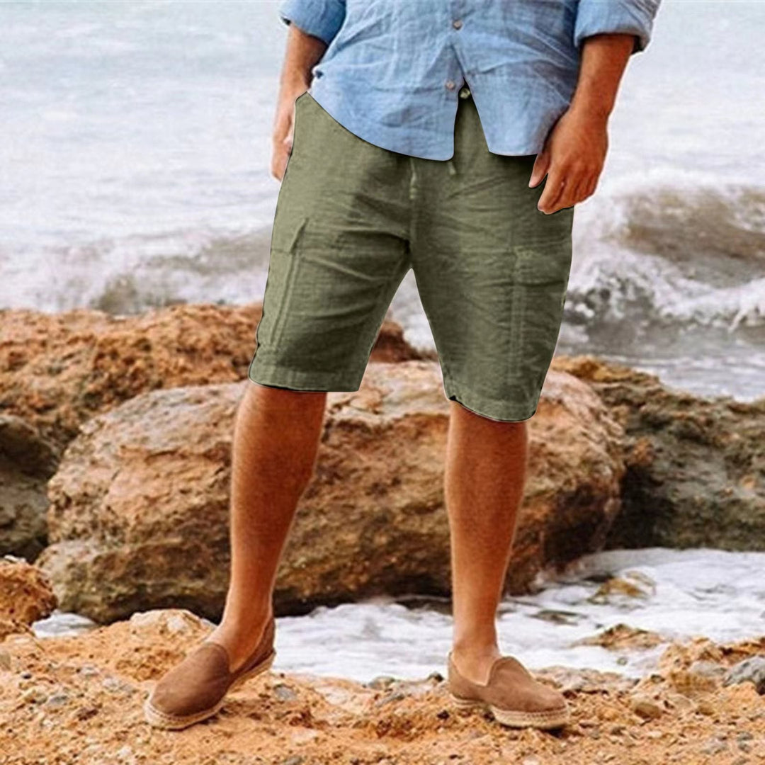 Herren Strandbereite Leinen Shorts Weiß Bequem Alltag
