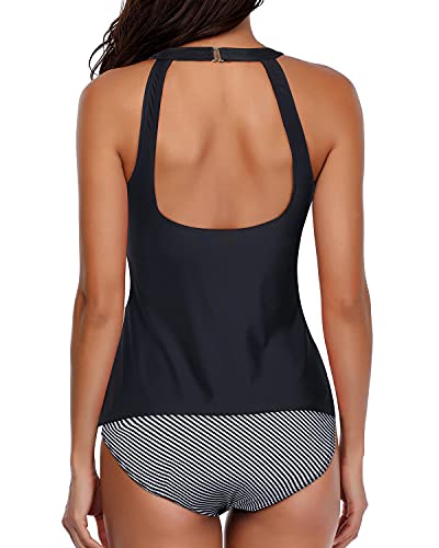 Tankini Figurformend Schwarz Gestreifte Shorts
