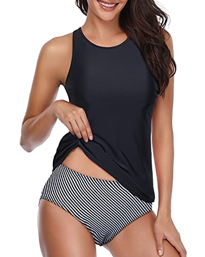 Tankini Figurformend Schwarz Gestreifte Shorts