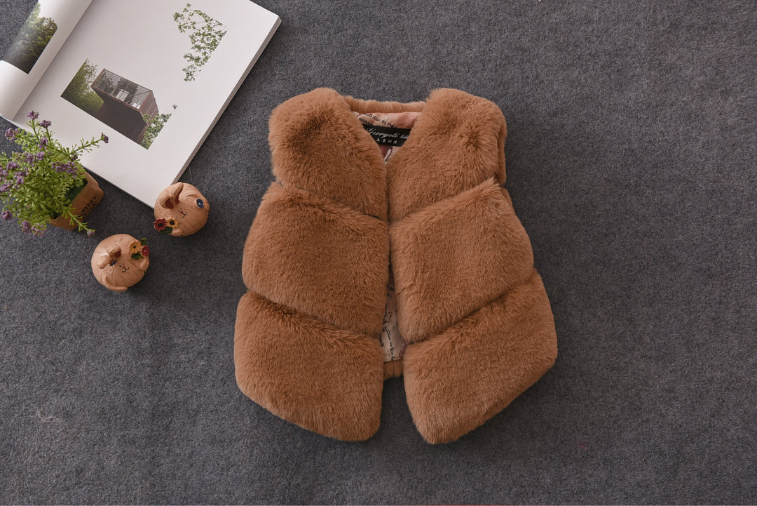 Damen Kuschelige Kunstfellweste mit Stehkragen Fudus