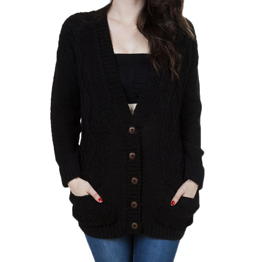 Damen Grobstrickcardigan mit Holzknopfdetails und praktischen Taschen Fudus