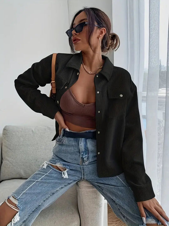 Kordjacke Langärmelig Taschen Knöpfe