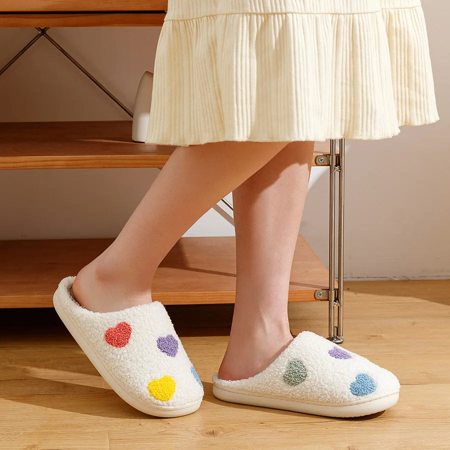 Damen Hausschuhe Flauschig Herz Stickerei Rutschfeste Sohle