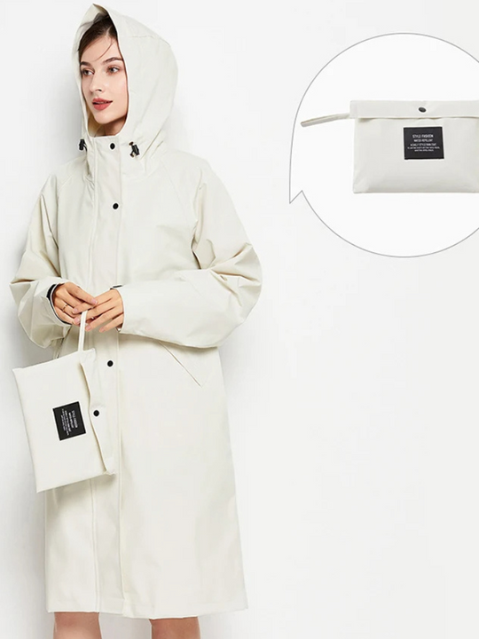 Damen Regenjacke Mit Kapuze Faltbare Wasserdichte Lange Jacke
