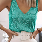 Damen Glitter Pailletten V-Ausschnitt Top