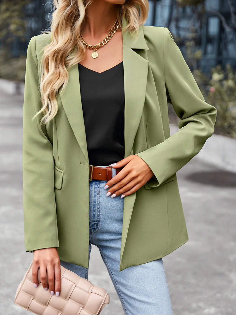 Damen Blazer mit einem Knopf, langen Ärmeln, tailliertem Schnitt, Casual Chic