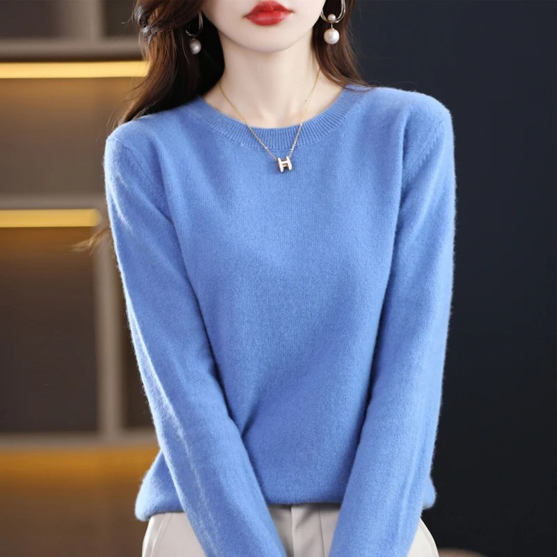Damen Kaschmir Pullover Klassischer Rundhals Weich Stylisch