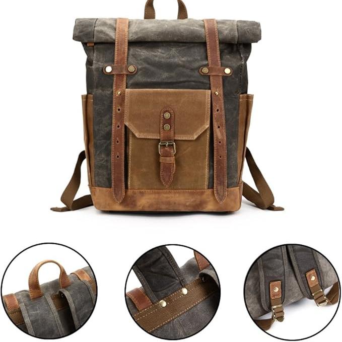 Canvas Reise-Rucksack mit Roll-Top