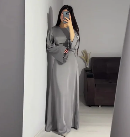 Damen Satinkleid Lang Sexy Spitze