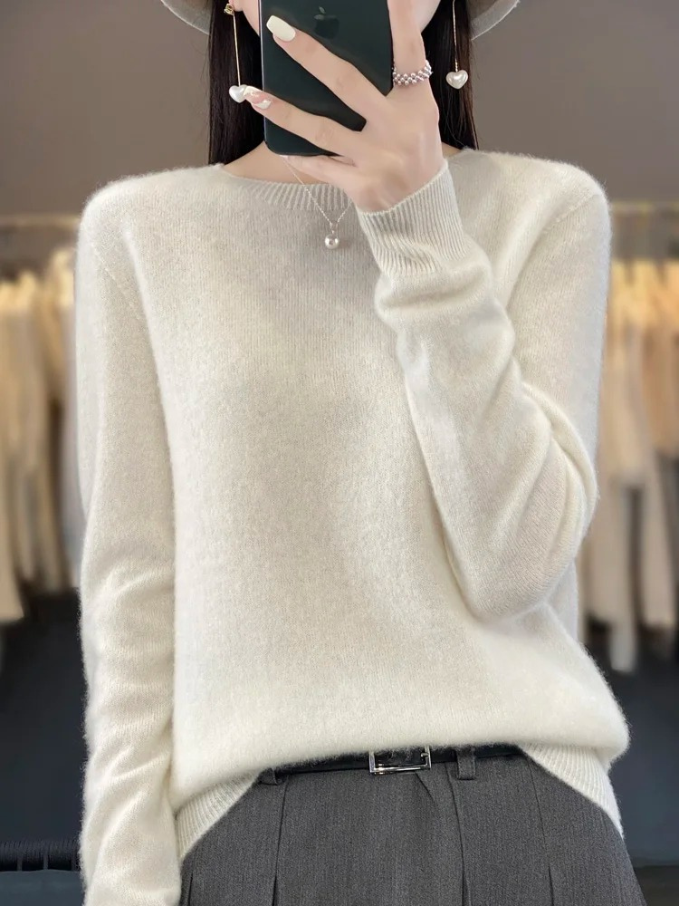 Damen Kaschmir Pullover Runder Ausschnitt Weicher Eleganter Strickpullover