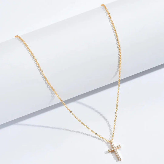 Fudus Damen Kristall Kreuz Halskette - Eleganter Gold Anhänger