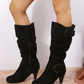 Damen Stiefel Absatz Wildlederlook Schnallen Reißverschluss