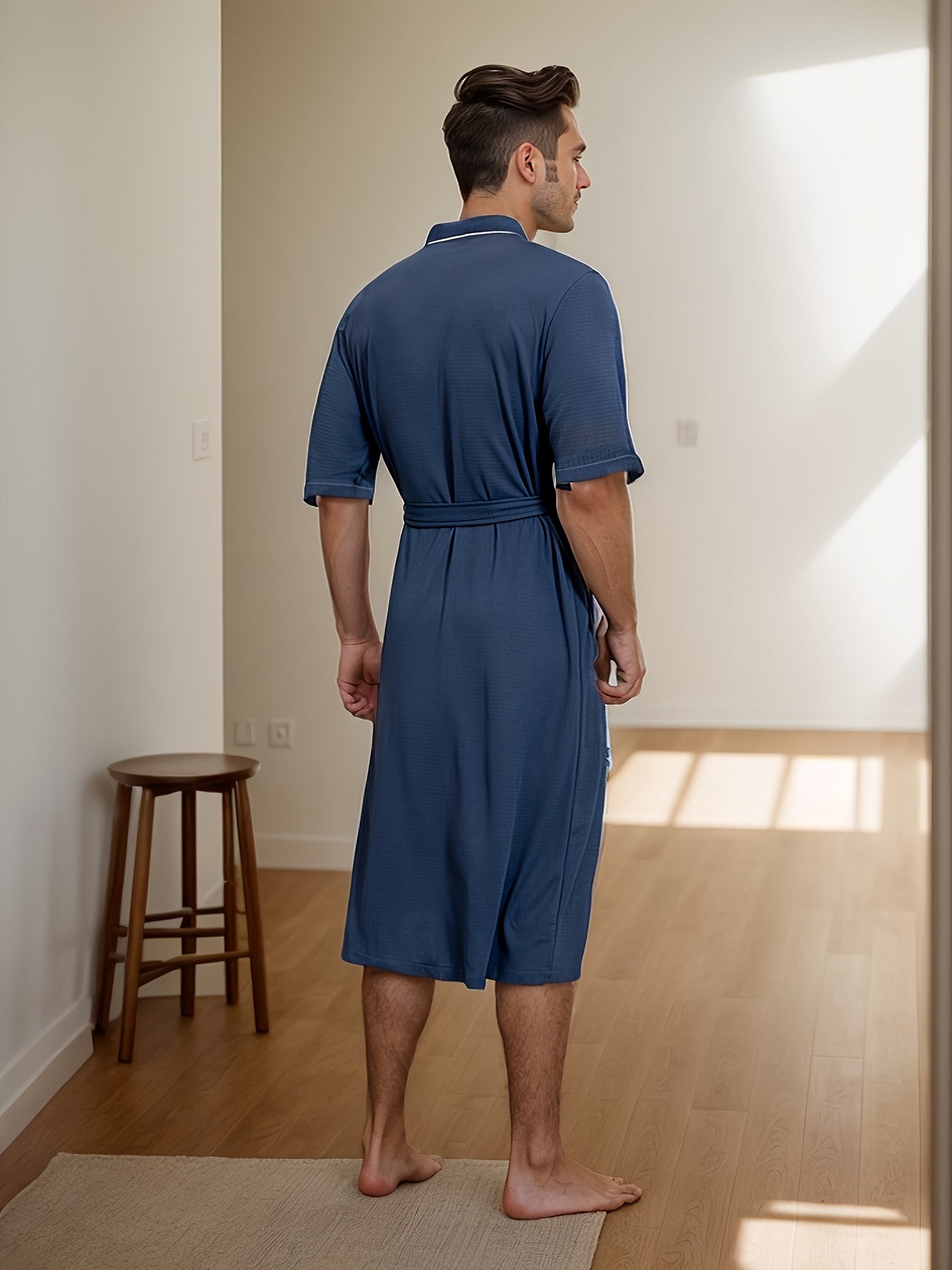 Fudus | Stylische Herrenbademantel Mit Kurzen Ärmeln Und Doppelten Taschen