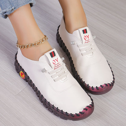 Damen Bequeme Lederschuhe Mit Runder Spitze