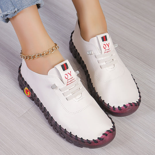 Damen Bequeme Lederschuhe Mit Runder Spitze