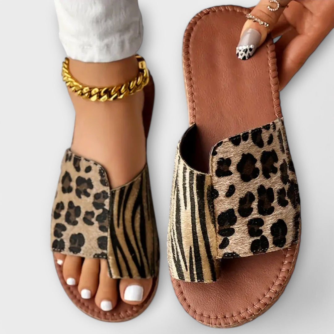 Damen Bicolor Leoparden Slides