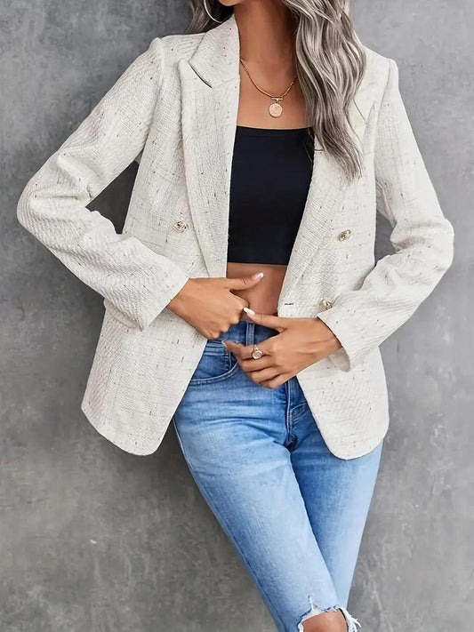 Eleganter Beige Tweed-blazer für den Frühling