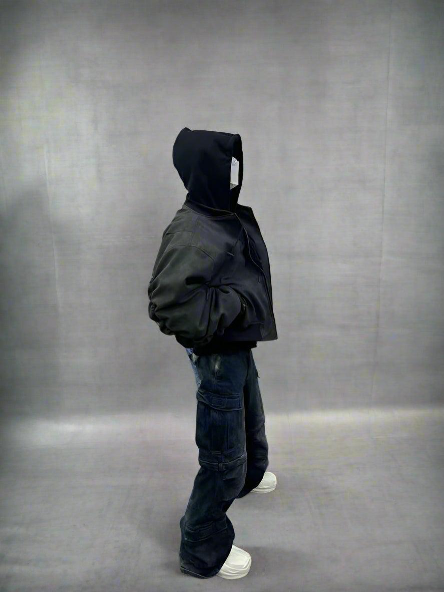 Gothic Kapuzenpulli Zweiseklige Jacke Kunstleder