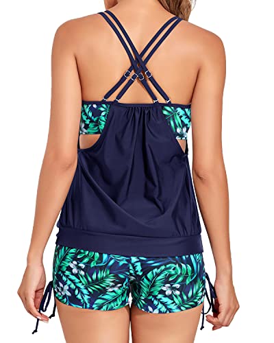 Damen Blouson Tankini Badeanzüge Bauchkontrolle Zweiteiliges Badebekleidung