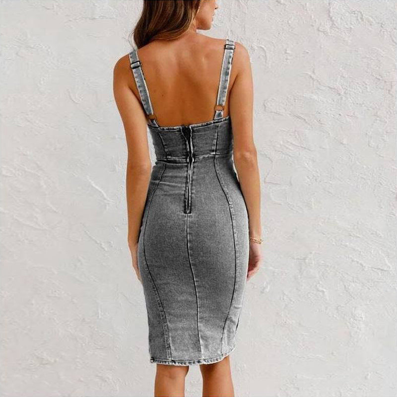 Fudus | Denim Kleid Mit U Ausschnitt Damen Zeitloser Stil Und Komfort