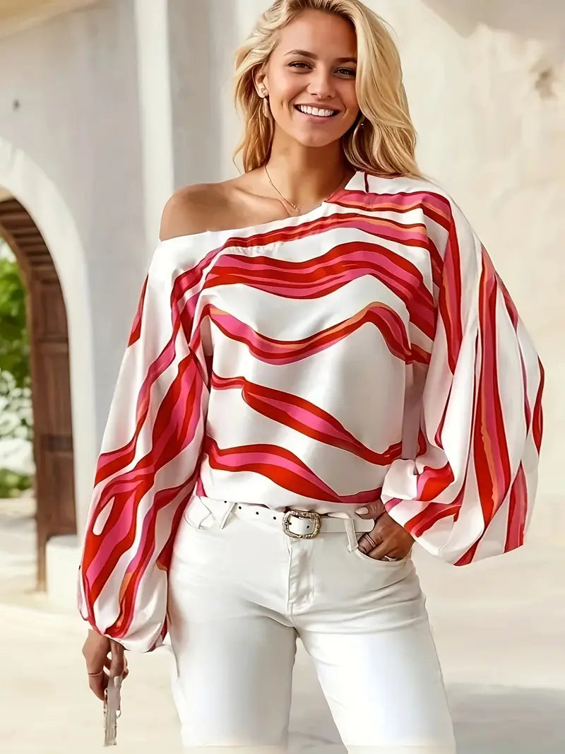 Bluse Off Shoulder Geometrisches Muster Damen