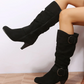 Damen Stiefel Absatz Wildlederlook Schnallen Reißverschluss