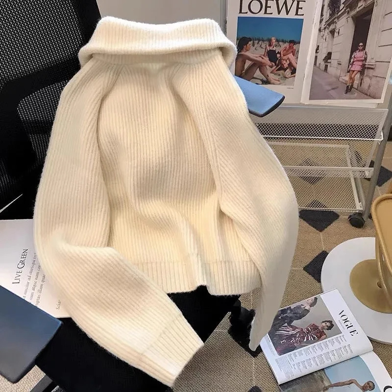 Damen Woll Strickjacke mit Reißverschluss Warm Elegant