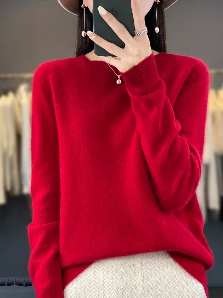 Damen Kaschmir Pullover Runder Ausschnitt Weicher Eleganter Strickpullover