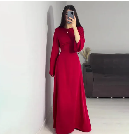 Damen Satinkleid Lang Sexy Spitze