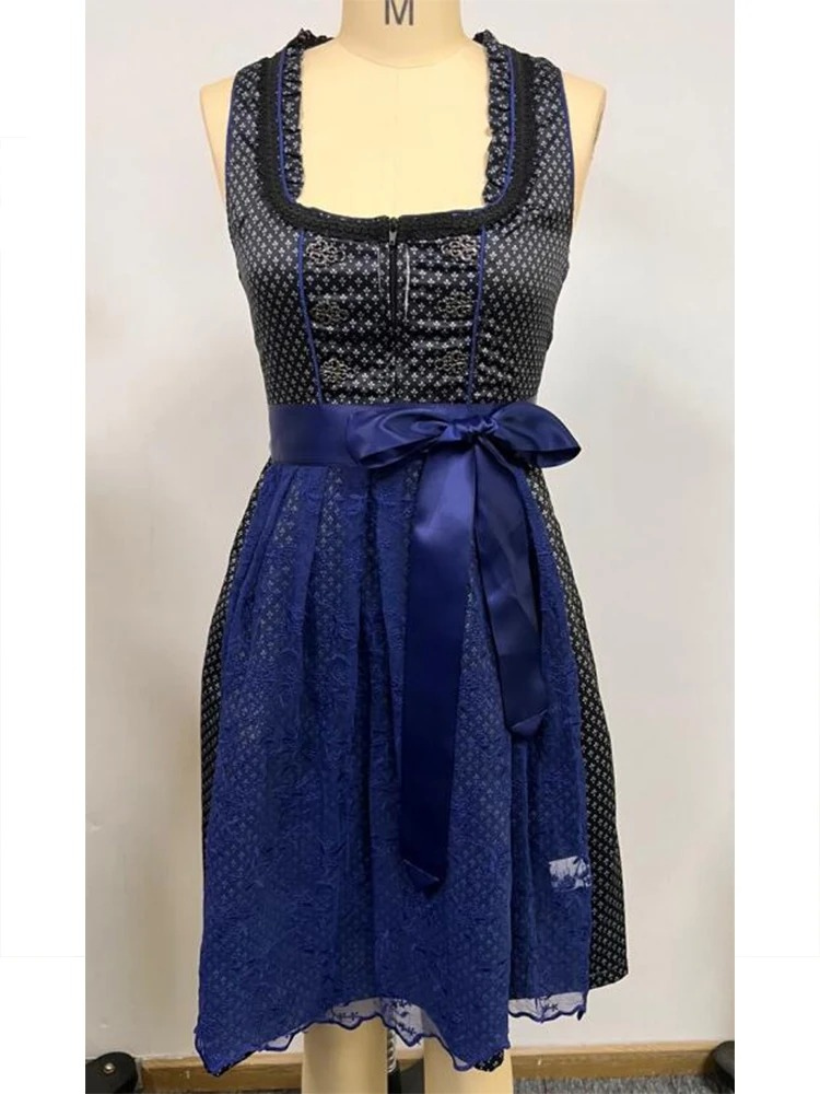 Damen Dirndl Kleid mit Kurzarm und Luftigem Spitzen-Detail