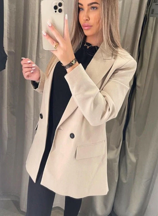 Damen Oversized Blazer Mit Langen Ärmeln Und Reverskragen