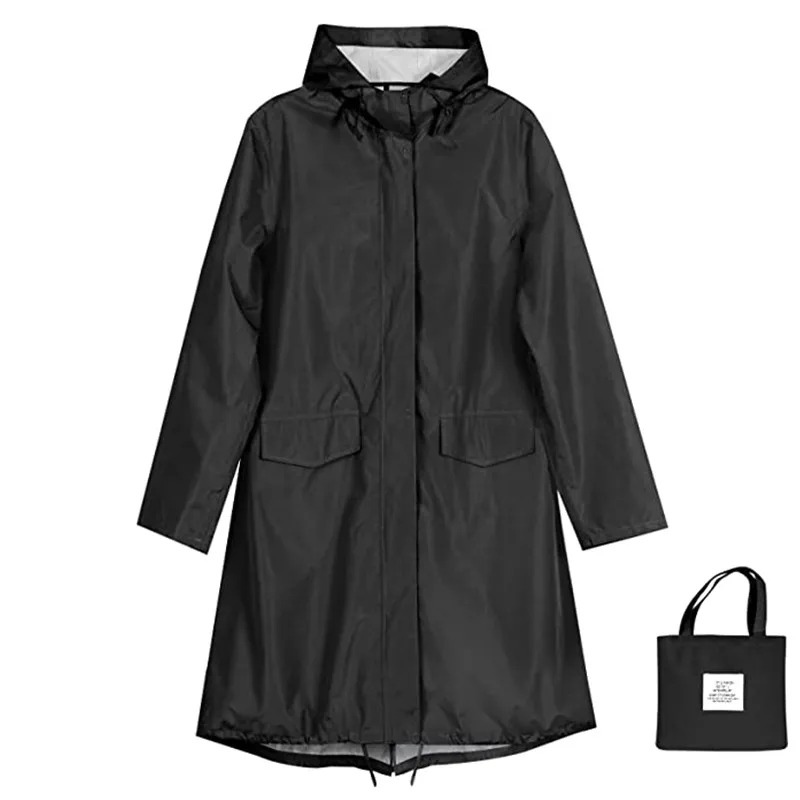 Damen Regenjacke Mit Kapuze Lange Wasserdichte Leichte Jacke