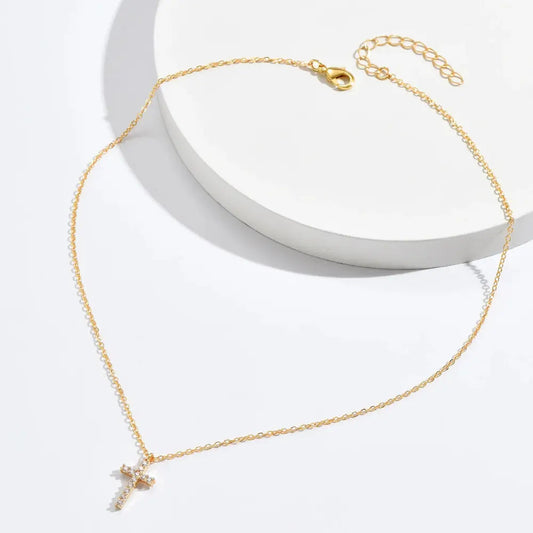 Fudus Damen Kristall Kreuz Halskette - Eleganter Gold Anhänger