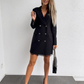 Blazer Kleid Damen Mit Spitzen Saum und Doppelknöpfen