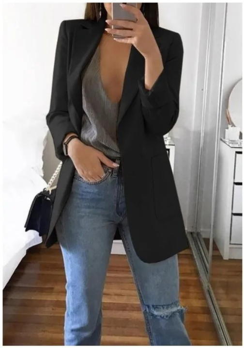 Damen Stilvoller Blazer Mit Tiefem V Ausschnitt Für Jeden Tag