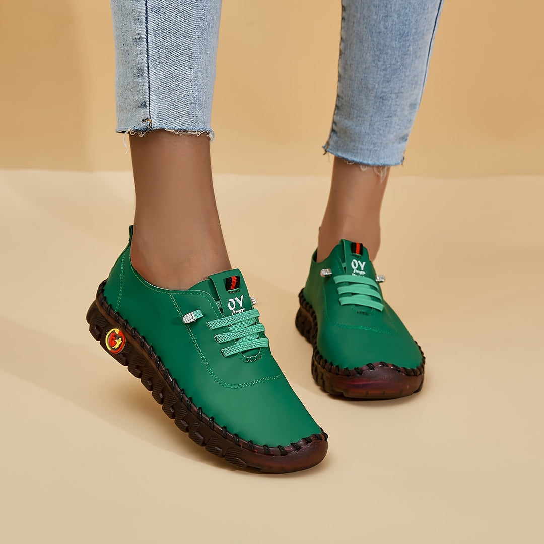 Damen Bequeme Lederschuhe Mit Runder Spitze