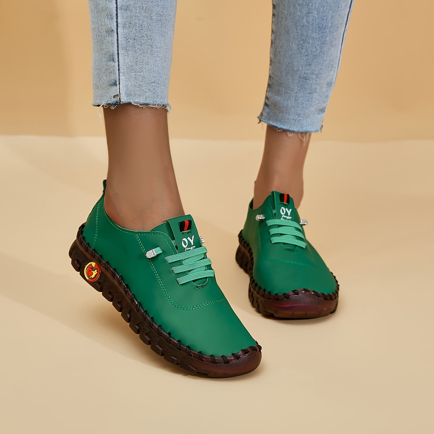 Damen Bequeme Lederschuhe Mit Runder Spitze