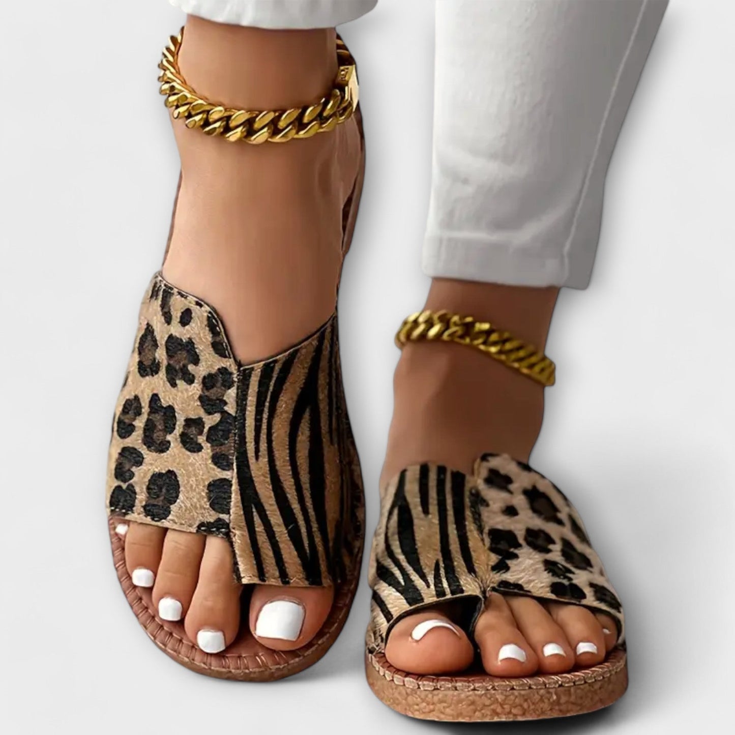 Damen Bicolor Leoparden Slides