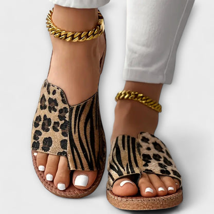 Damen Bicolor Leoparden Slides